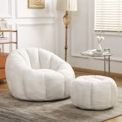 New White Lounge Chair With Ottoman