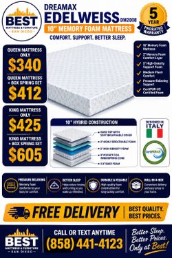 NEW 10" Queen Memory Foam Mattress $340 -FREE DELIVERY