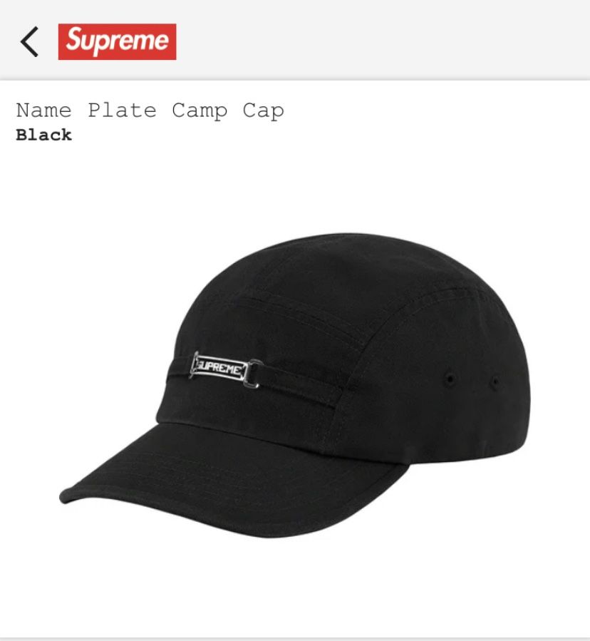 SUPREME Name Plate Camp Cap Style: Black BRAND NEW