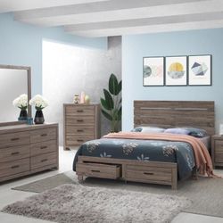 New 4 Pc Queen Bedroom Set With Queen Platform Bedframe Dresser Mirror And Night Stand