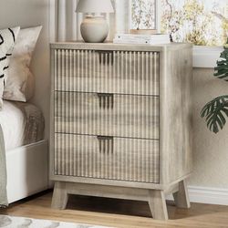 Gray oak dresser and two side tables, 3 piece set