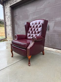 Rare Vintage Oxblood Leather Chesterfield Wingman Recliner