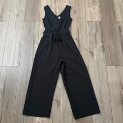 Anthropologie black V-neck wide leg tie waist jumpsuit