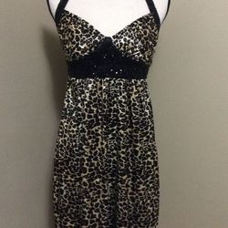 LOVE TEASE Black Sequin Brown Leopard Print Cocktail Club Party Dress Juniors 5