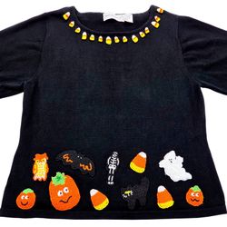 Bellepointe Vtg Halloween Beaded Sweater Top Black Ramie Cotton Lg Cottagegoth