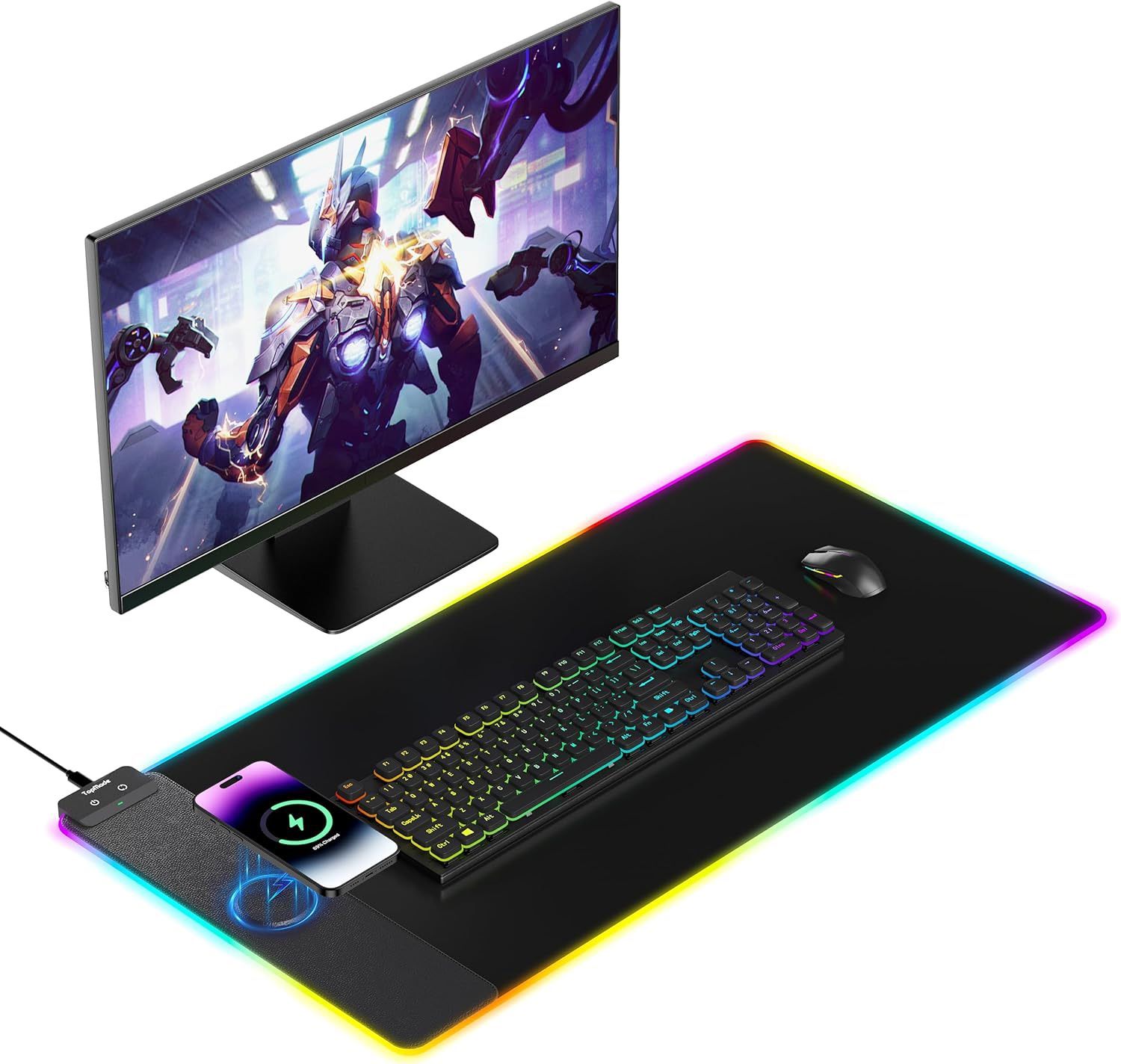 TopMade Wireless Charging RGB Mouse Pad – XXL Gaming & Desk Mat