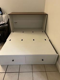 White Full bed Frame with Storage Drawers in the bottom