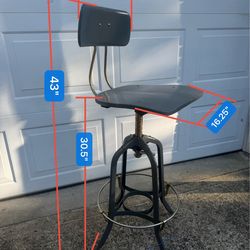 Retro industrial style adjustable bar stool (solid wood seat and backrest)