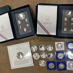 SILVER COIN 🪙 COLLECTION 🔥🔥 1995 prestige Set, 1990 Prestige Set, (4) 200zl Poland Olympics Lake Placid, 1983 Olympic silver Dollar 2 Coin Set, 🔥