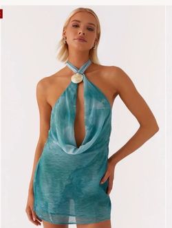 Peppermayo Teal Tie-Dye Halter Mini Dress | Size 4