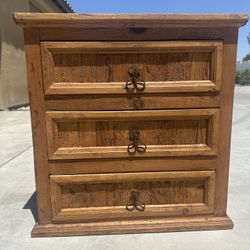 Rustic Country Pine Farmhouse Vintage Small Chest, End Table, Nightstand