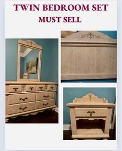 Girls Bedroom Set: Dresser with Mirror, Twin Headboard and Nightstand