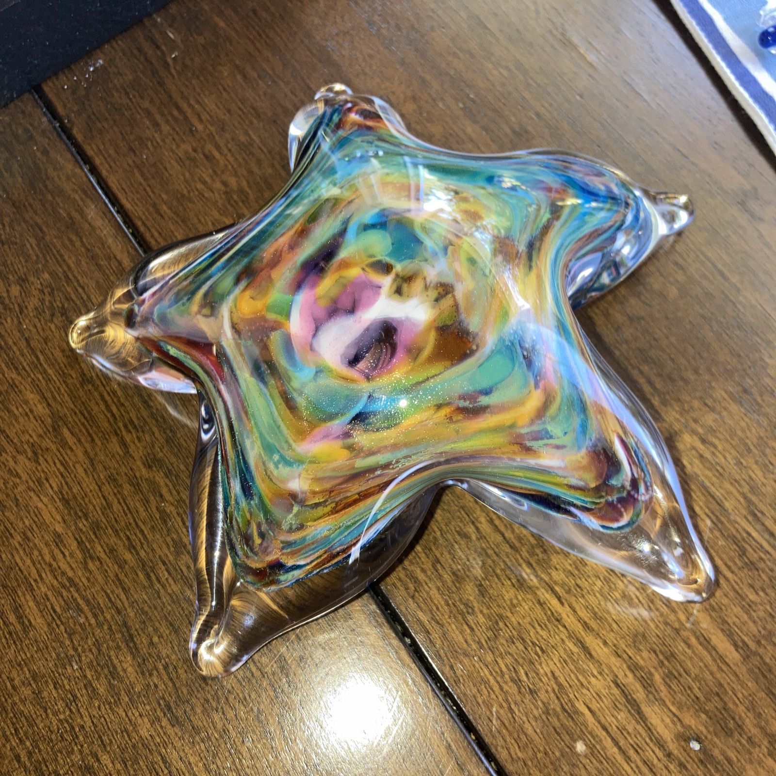 Signed Blown Glass Starfish Paperweight 6 Inches Wide 