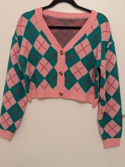 Argyle Pattern Crop Cardigan
