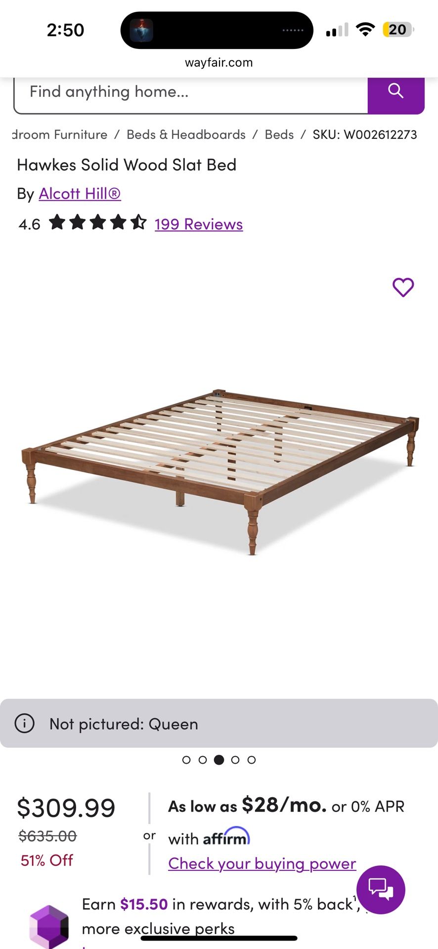 Queen Platform Oak Wood Bed frame