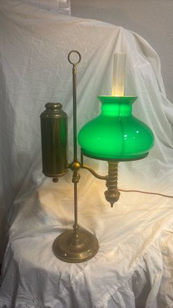 Antique Brass Student Lamp with Green Glass Shade