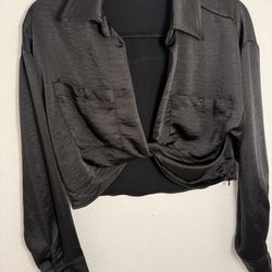 Satin Cropped Black Shirt