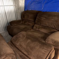 Brown Fabric Reclining Couch Loveseats