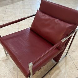 Modern Designer Red Leather Lounge Chair – Chrome Base