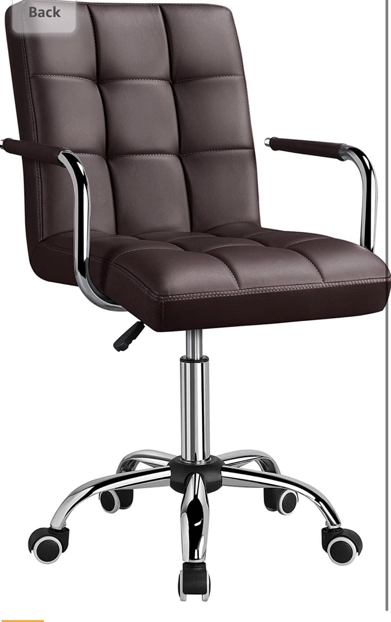 Office Desk Chair PU Leather Mid-Back Task Chair Executive Chair Modern Adjustable Home Office Chair Swivel Chair with Smooth Casters Brown 591932