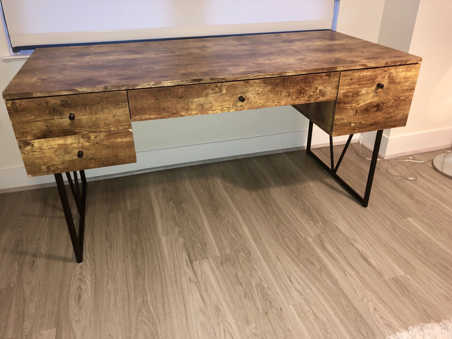 4 Drawer Wood and Metal Desk