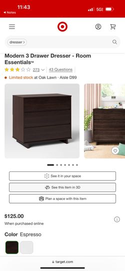 Modern 3 Drawer Dresser Espresso 
