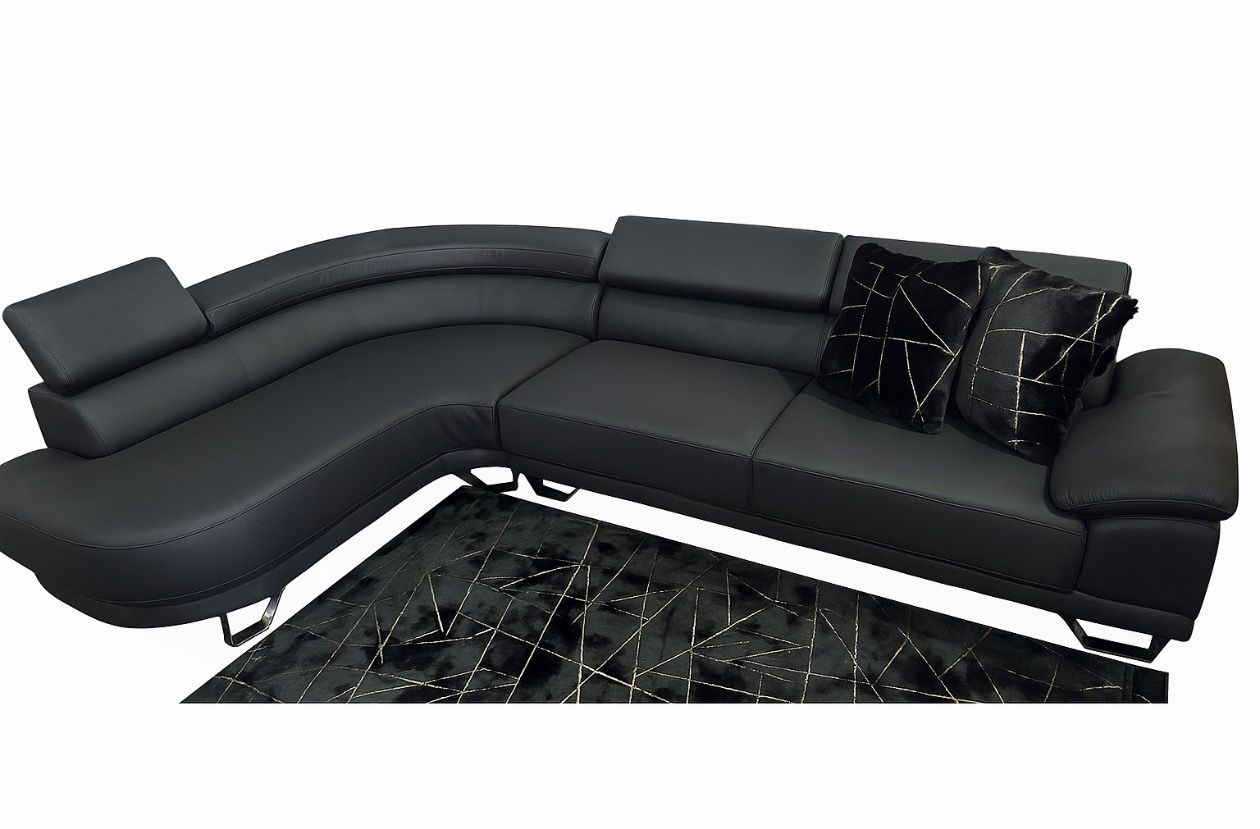 ROUNDED sectional In BLACK LEATHER - Curved Chaise