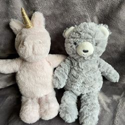 12” Unicorn & Bear Plush Toys