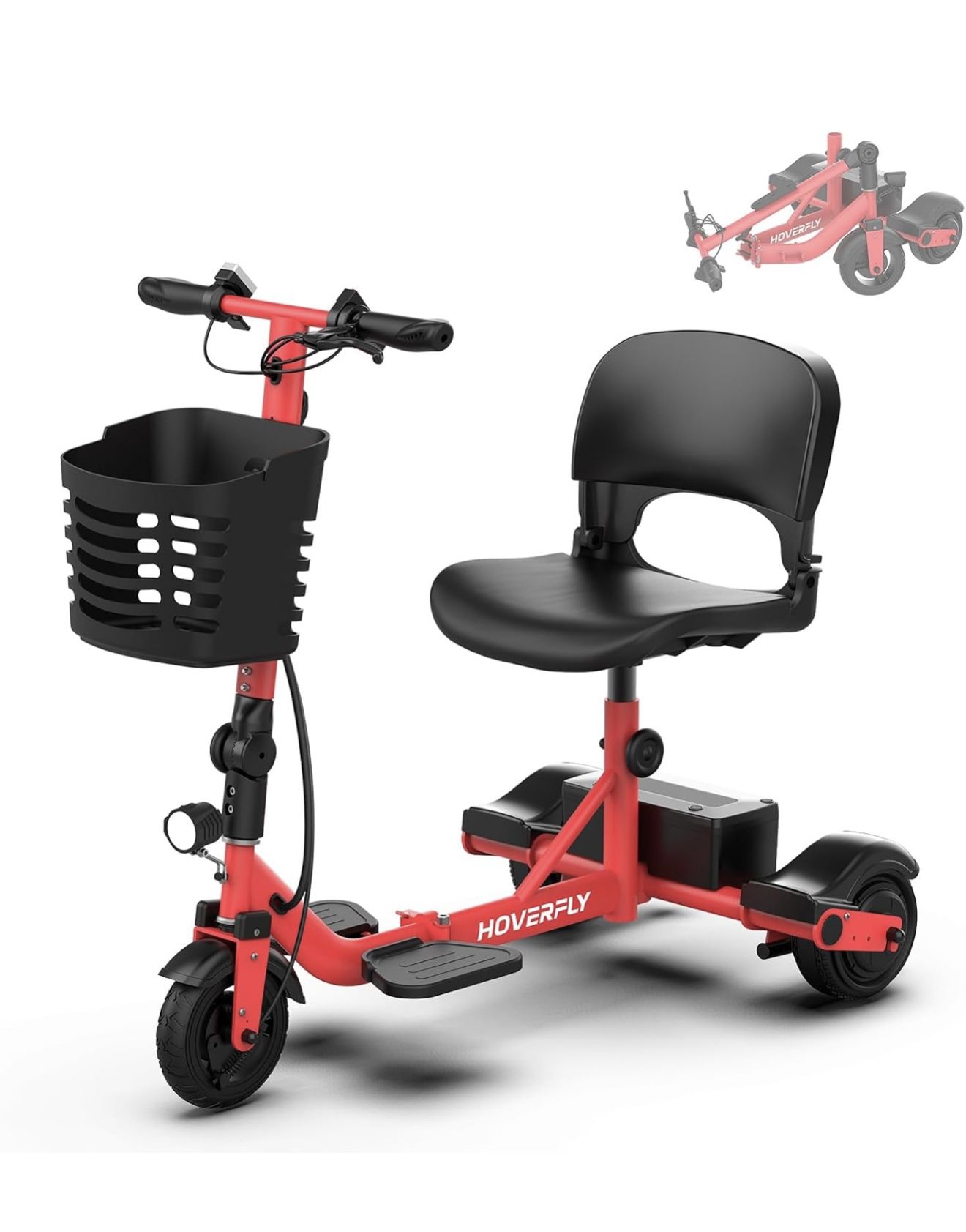 HOVERFLY T3 Mobility Scooter, 3-Wheel Electric Mobility Scooter for Adults – 13 Mile Range, 3.7 mph, Smart AI Control, LiFePO4 Battery, Solid 8" Tires