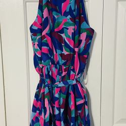 She&Sky Geo Leaf Print Halter Style Romper-purple Size L