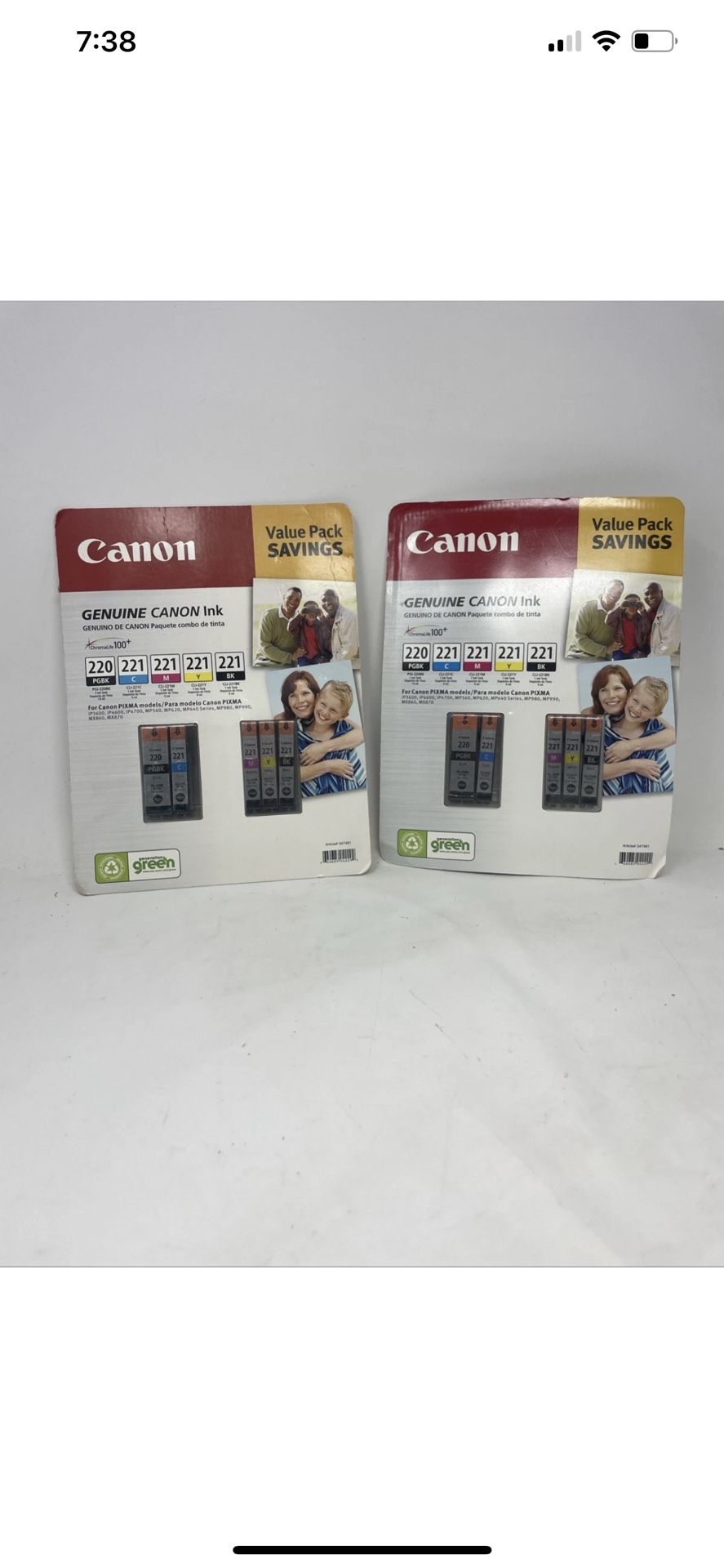 2 PacyCanon ink 220 & 221 Black Tricolor Yellow, Cyan Magenta Combo Genuine OEM