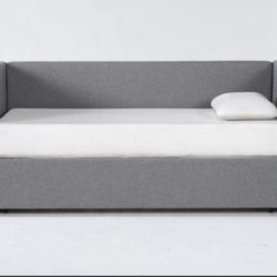 Emerson || Grey Upholstered Twin Daybed With Trundle And Both Mattresses 