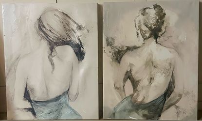 Pair of Abstract Female Figure Canvas Paintings