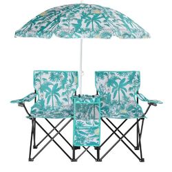 Folding Double Camping Chair W/ Umbrella