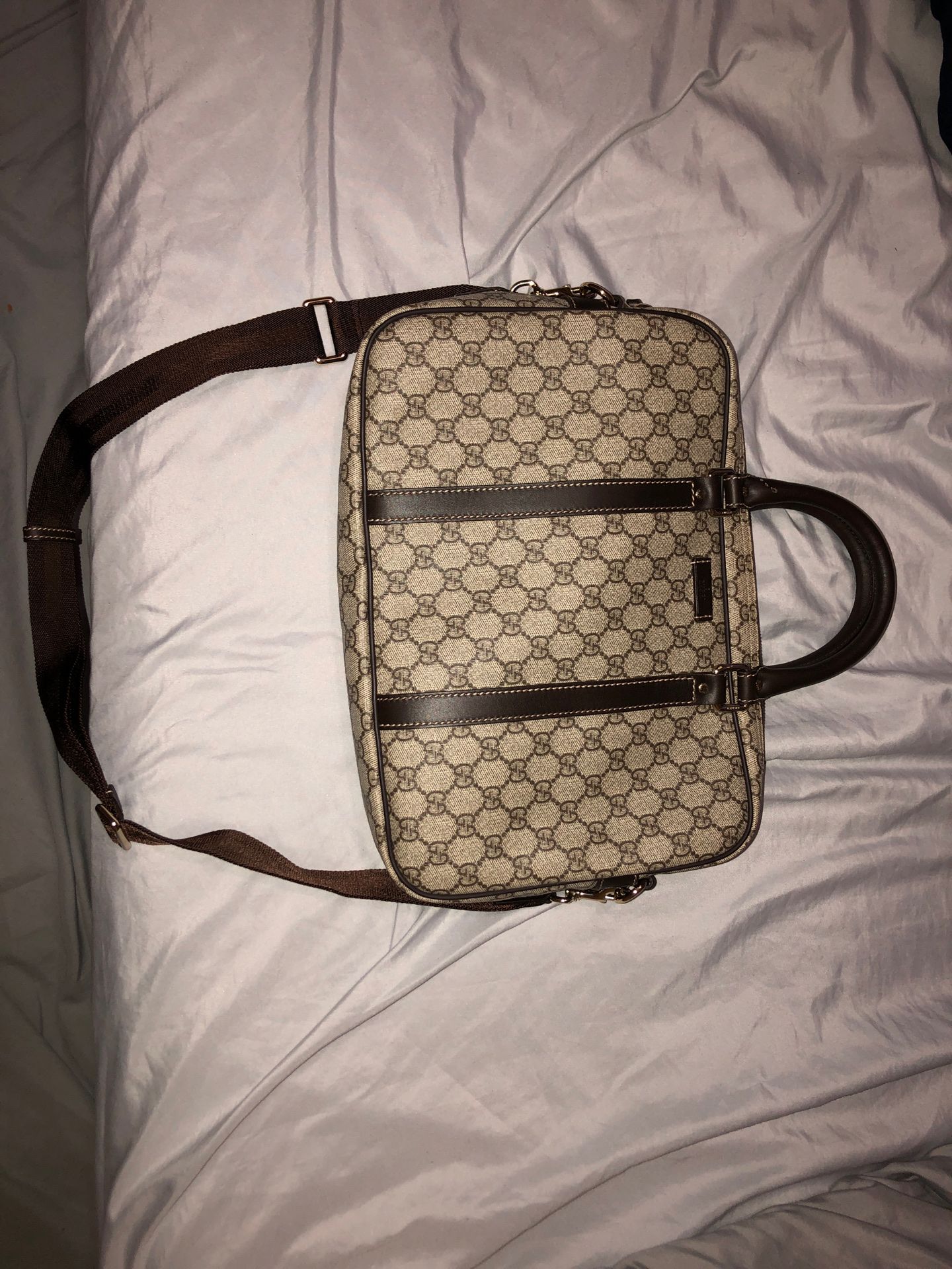 Gucci purse (purse/handbag) brown and beige with leather handles and fabric shoulder strap (dust bag included)