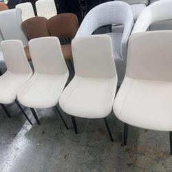 Dining Room Chairs, Light Gray Faux Leather, Black Metal Legs, Set of 4