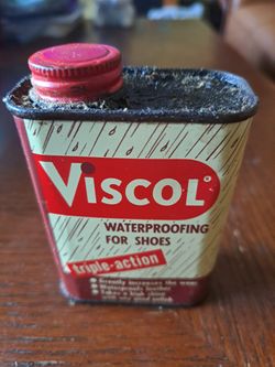Vintage 1950's VISCOL Waterproofing For Shoes Tin Can Advertising