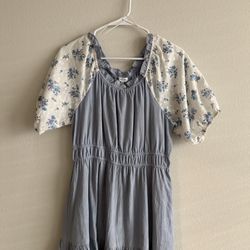 Floral Puff Sleeve Blue Dress