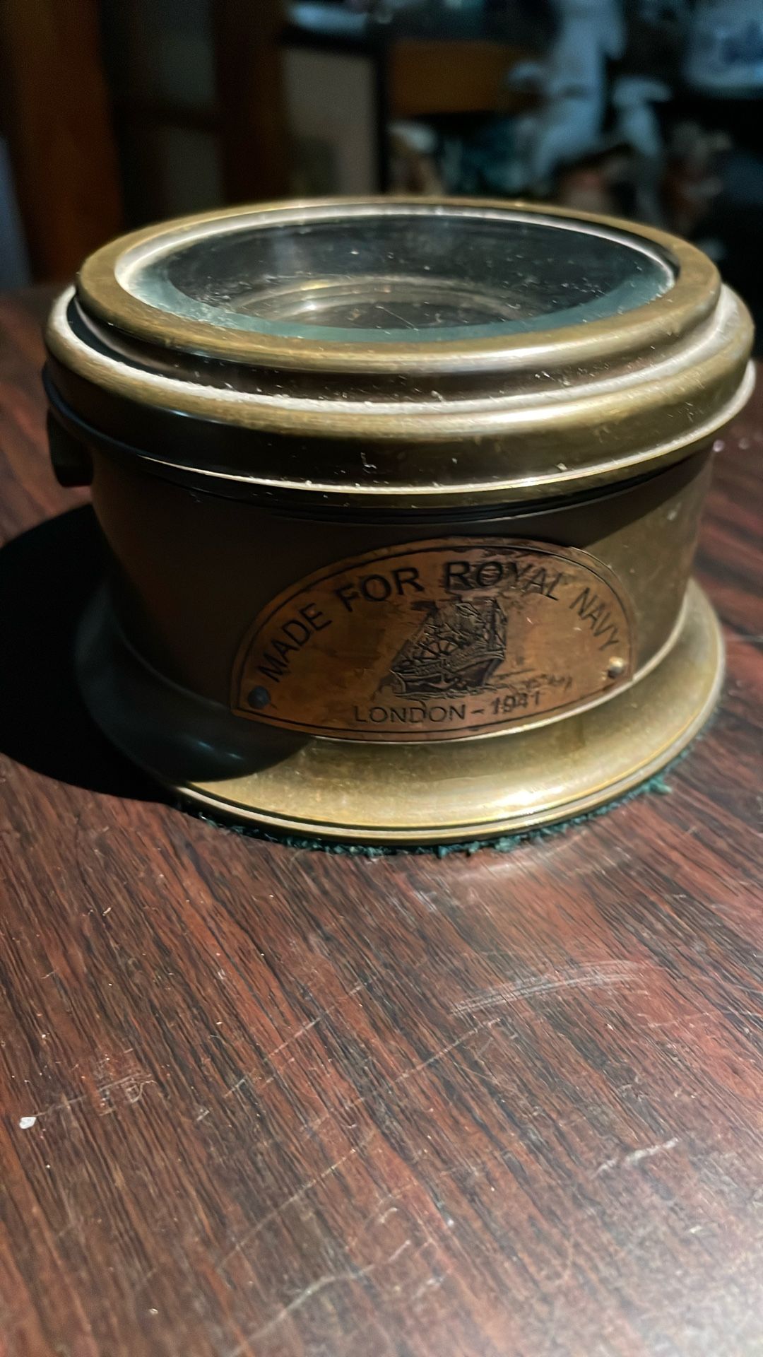 Old Brass Compas Made For Royal Navy London 1941
