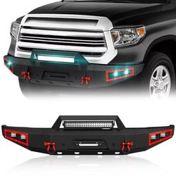 Pickup Truck Front Bumper Compatible for 2014 2015 2016 2017 2018 2019 2020 2021 Toyota Tundra with Winch Plate, License Plate Bracket, Paintable Armo