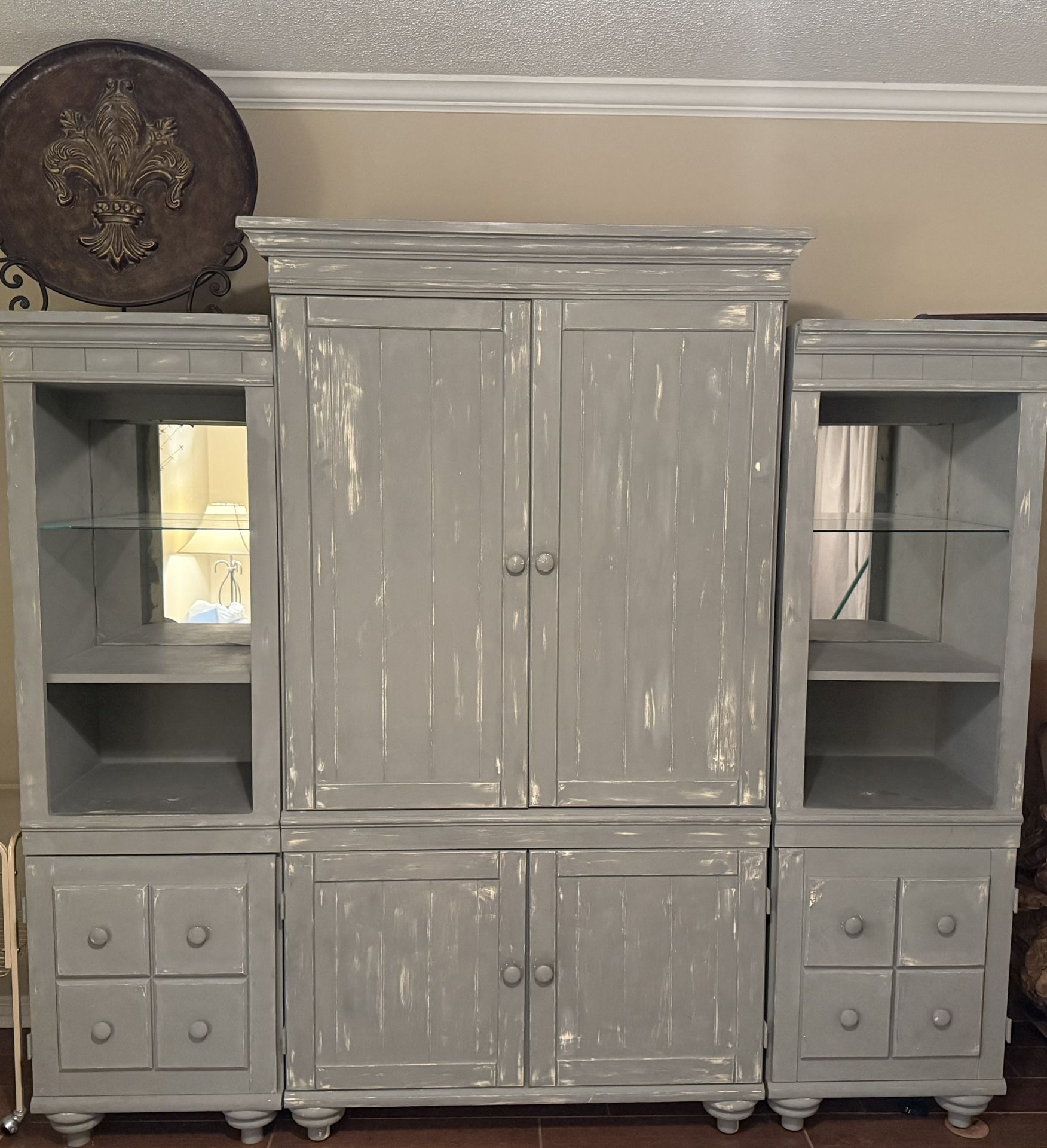 Refinished  Solid Word Armoire with Built In Lights 