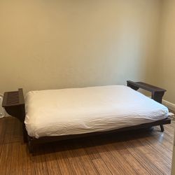 (Pending) Solid Wood Platform Queen Bed Frame Doubles as Futon