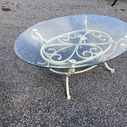Cream Metal End Table W/ Glass Top