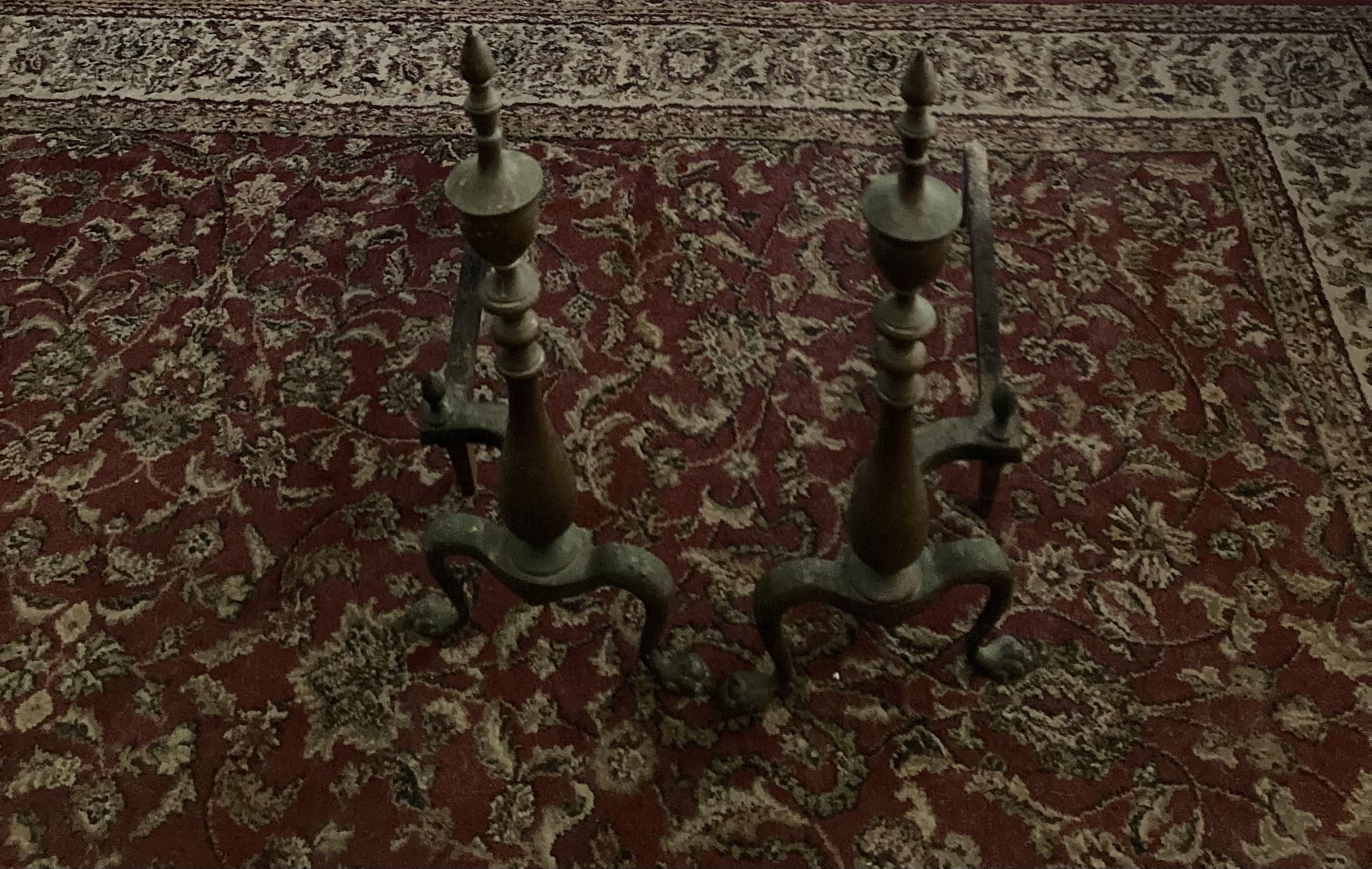 Antique Federal Style Brass Paw Foot Andirons