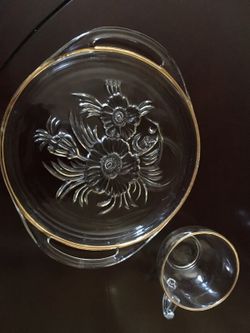 Gold trimmed floral glass Tea Cup & Saucer set