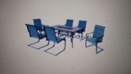 Crestridge 6-Piece Paddled Sling Outdoor Dining Chairs in Conley Denim