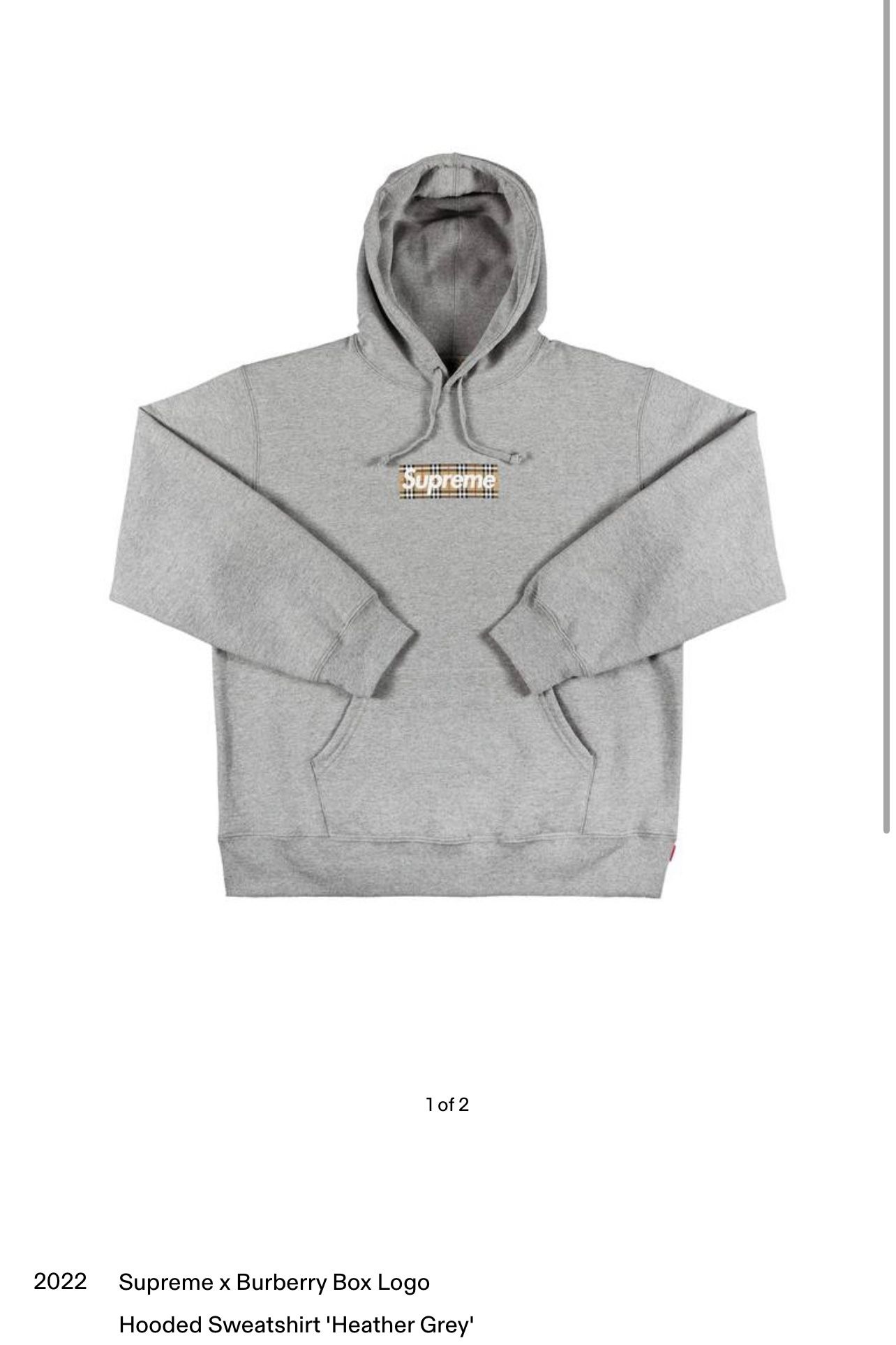 Supreme X Burberry Box Logo Hoodie “Heather Grey” Size M $480