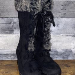 Canyon River Blues Women Winter Boots Suede Leather Faux Fur Black Size 10 M