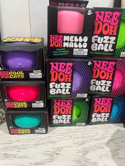 Nee Doh Squishy Toys Lot – Fuzz Ball, Cool Cats, Mello Mallo