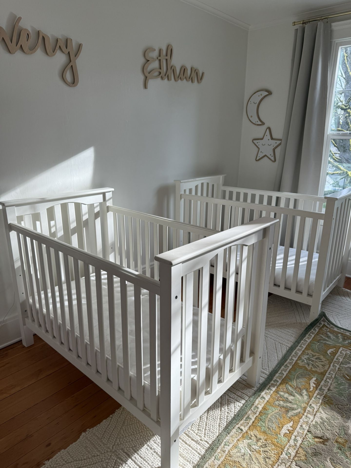Pottery Barn Kendall Crib w/ mattress & toddler conversion rail (x2)
